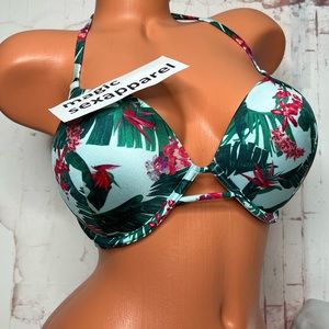 VS SWIM 32 34 36 38 SHINE STRAP BOMBSHELL ADD 2 CUPS PUSH-UP BIKINI TOP PALM